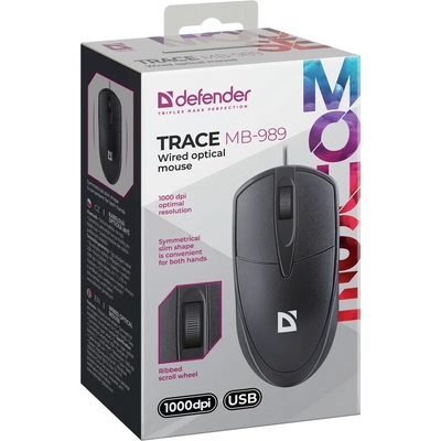 Мишка Defender Trace MB-989, USB, 3кн., 1000dpi, чорна