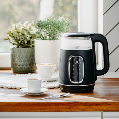 Електрочайник Adler AD 1305 black silver 1850-2200Вт/ 1.7л/ скло/ встановлення температури/