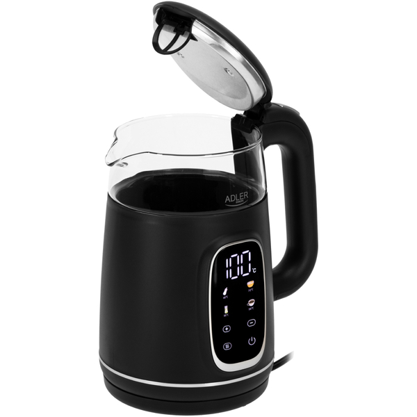 Електрочайник Adler AD 1305 black silver 1850-2200Вт/ 1.7л/ скло/ встановлення температури/