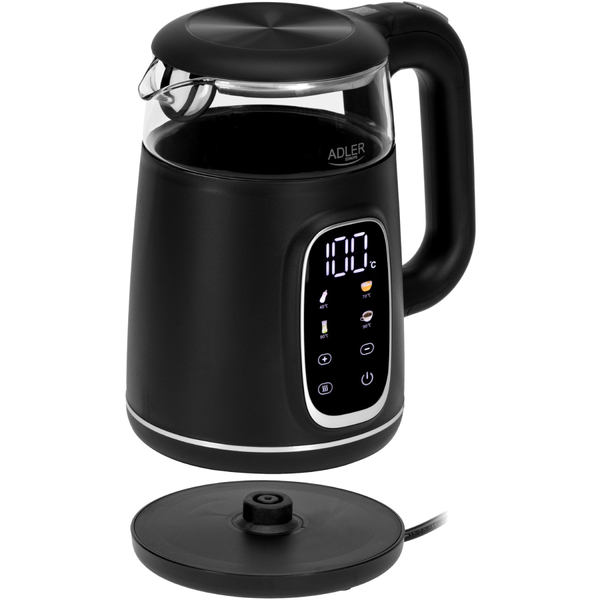 Електрочайник Adler AD 1305 black silver 1850-2200Вт/ 1.7л/ скло/ встановлення температури/