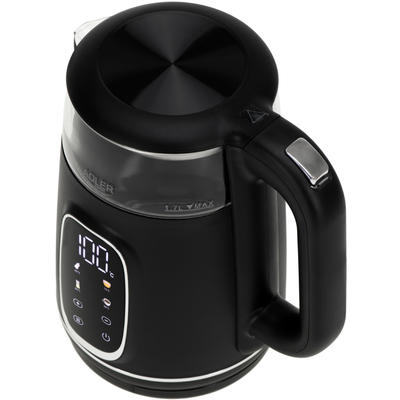 Електрочайник Adler AD 1305 black silver 1850-2200Вт/ 1.7л/ скло/ встановлення температури/