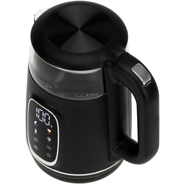 Електрочайник Adler AD 1305 black silver 1850-2200Вт/ 1.7л/ скло/ встановлення температури/