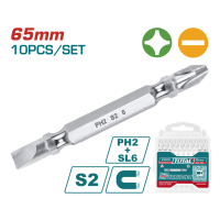 Викрутні насадки TOTAL TAC16HL133, PH2+SL6, 65 мм, 10 шт.