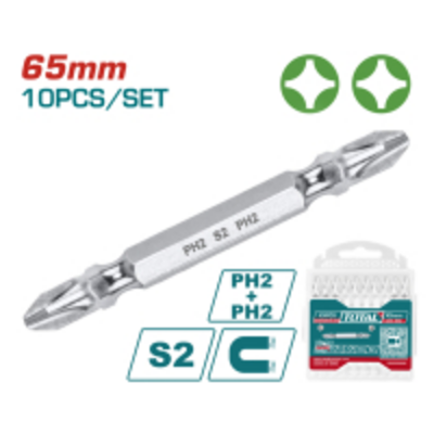 Викрутні насадки TOTAL TAC16PH233, PH2+PH2, 65 мм, 10 шт.