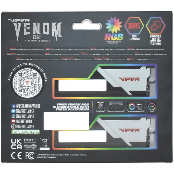 Модуль памяти DDR5 2x32GB/6000 Patriot Viper Venom RGB (PVVR564G600C36K)