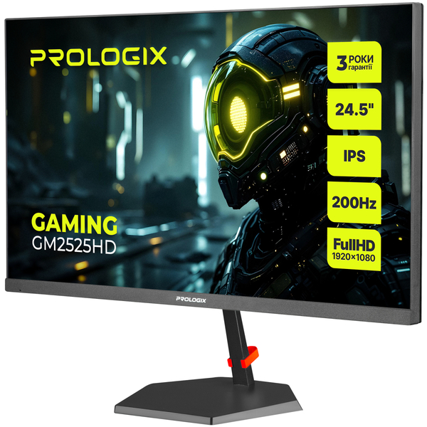 Монитор Prologix Gaming 24.5" GM2525HD IPS Black; 1920х1080 (200 Гц), 1 мс, 400 кд/м2, HDMI, DisplayPort, динамики