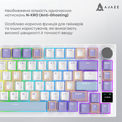 Клавиатура беспроводная Ajazz AK820 Pro Flying Fish Switch Purple RGB With Screen (AK820PRO-FF-PWB)
