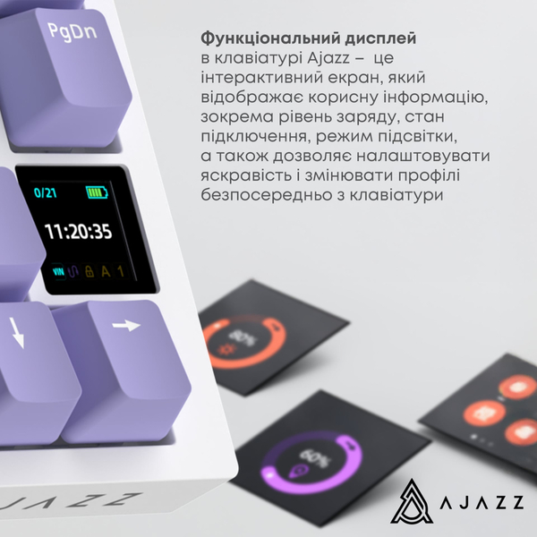 Клавиатура беспроводная Ajazz AK820 Pro Flying Fish Switch Purple RGB With Screen (AK820PRO-FF-PWB)