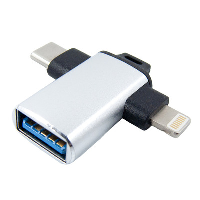 Адаптер Dengos OTG USB-Lightning/USB Type-C Silver (ADP-022)