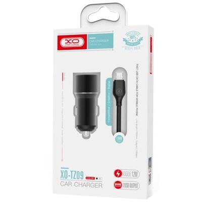 Автомобильное зарядное устройство XO TZ09 (2USB, 2.4A) Black (6920680873500) + кабель USB Type-C