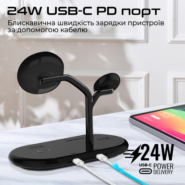 Беспроводное зарядное устройство Promate Synergy-Pro MagSafe 57W Black