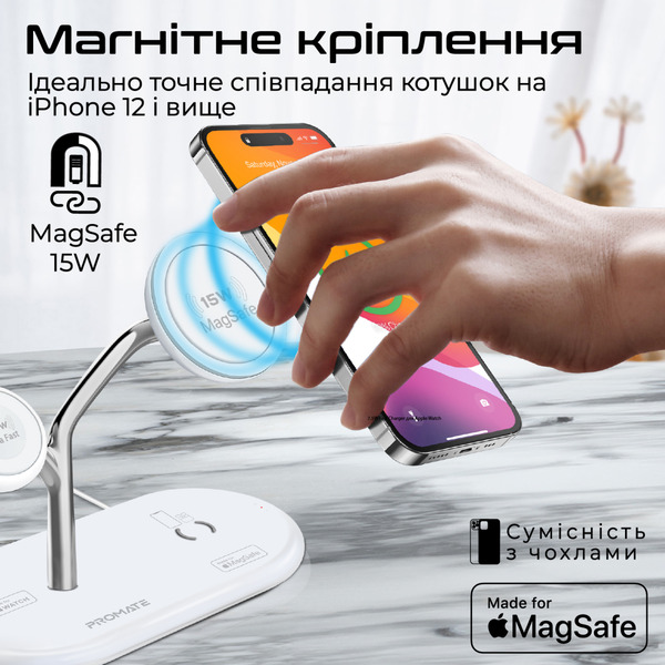 Беспроводное зарядное устройство Promate Synergy-Pro MagSafe 57W White