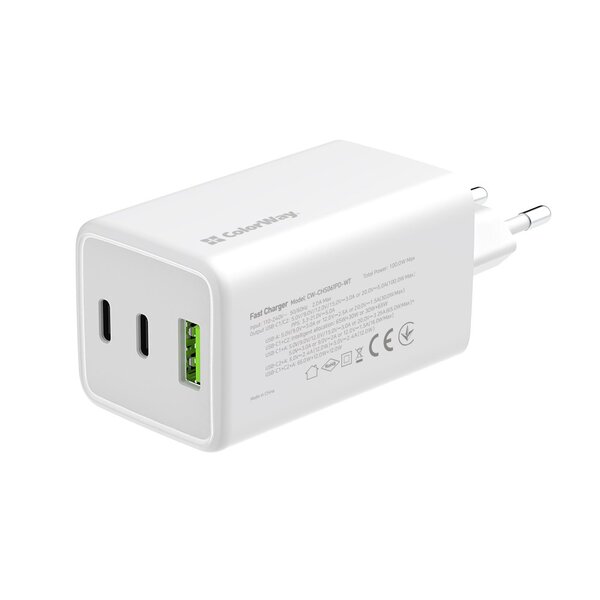 Сетевое зарядное устройство ColorWay GaN Mini 100W PD Port PPS USB (USB-2C1A) White (CW-CHS061PD-WT)