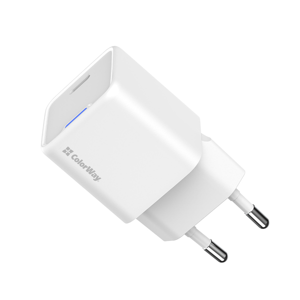 Сетевое зарядное устройство ColorWay GaN Mini 25W PD Port PPS USB-C White (CW-CHS052PD-WT)