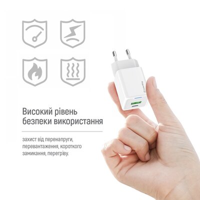 Сетевое зарядное устройство ColorWay GaN Mini 30W PD Port PPS USB (Type-C PD + USB QC4.0) White (CW-CHS053PDC-WT) + кабель USB Type-C