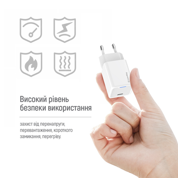 Сетевое зарядное устройство ColorWay GaN Mini 45W PD Port PPS USB-C White (CW-CHS057PD-WT)