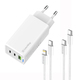 Сетевое зарядное устройство ColorWay GaN Mini 65W PD Port PPS USB (USB-2C1A) White (CW-CHS058PDCL-WT) + кабель Type-C&Lightning