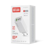Сетевое зарядное устройство ColorWay GaN Mini 65W PD Port PPS USB (USB-2C1A) White (CW-CHS058PD-WT)