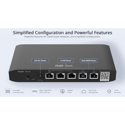 Маршрутизатор Ruijie Reyee RG-EG105G-V3 (1xGE WAN, 1xGE WAN/LAN, 3xGE LAN, Ruijie Cloud, 1 Гбит/с turbo mode)