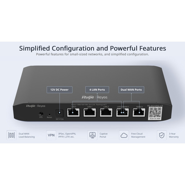Бездротовий маршрутизатор (роутер) Ruijie Reyee RG-EG105G-V3