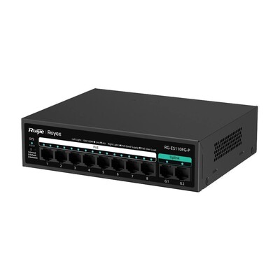 Коммутатор Ruijie Reyee RG-ES110FG-P (8xFE PoE, 2xGE uplink, металлический корпус, max PoE 110W)