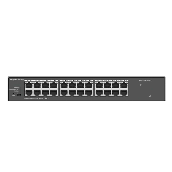 Коммутатор Ruijie Reyee RG-ES124G-L (24xGE, CCTV, ext. data link 250m, бесшумный, rack mount, металл)