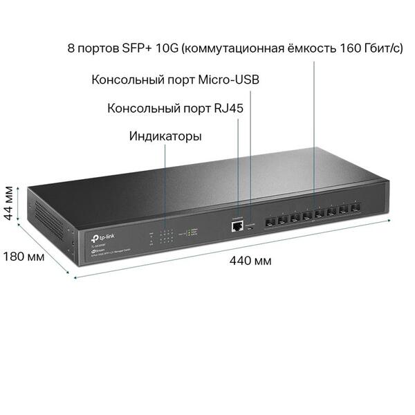 Коммутатор TP-Link TL-SX3008F (8xSFP+ 10G, 1xRJ45 console + microUSB, L2+, Omada SDN)
