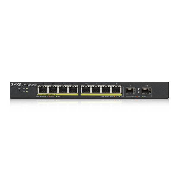Коммутатор ZYXEL GS1900-10HP (GS1900-10HP-EU0102F) (8xGE PoE, 2хSFP, POE 77W, WebSmart)