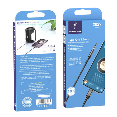 Аудио-кабель SkyDolphin SR29 3.5 мм - USB Type-C (M/M), 1 м, Black (SDAUX-000076)