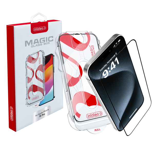 Защитное стекло Intaleo с апликатором Intaleo MagicBox для Apple iPhone 15 Pro Black (4820266742850)