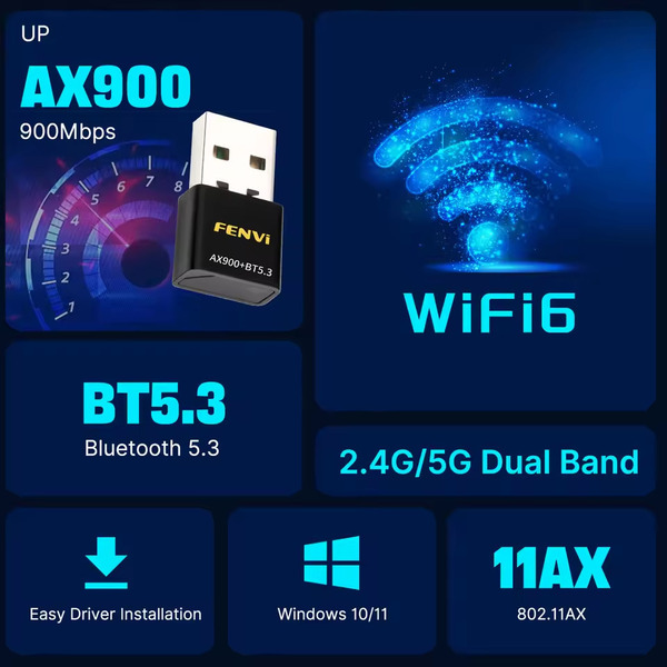 Беспроводной адаптер Fenvi FU-AX900В Wi-Fi 6, Bluetooth 5.3 Dual Band 2.4G 5G