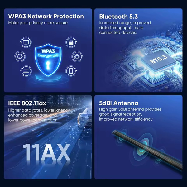 Беспроводной адаптер Fenvi FU-AX900ВT Wi-Fi 6, Bluetooth 5.3 Dual Band 2.4G 5G