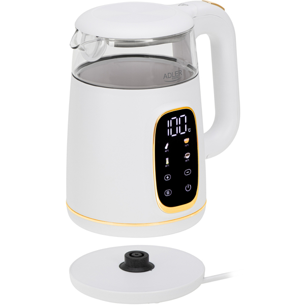 Електрочайник Adler AD 1305 white gold 1850-2200Вт/ 1.7л/ скло/ встановлення температури/