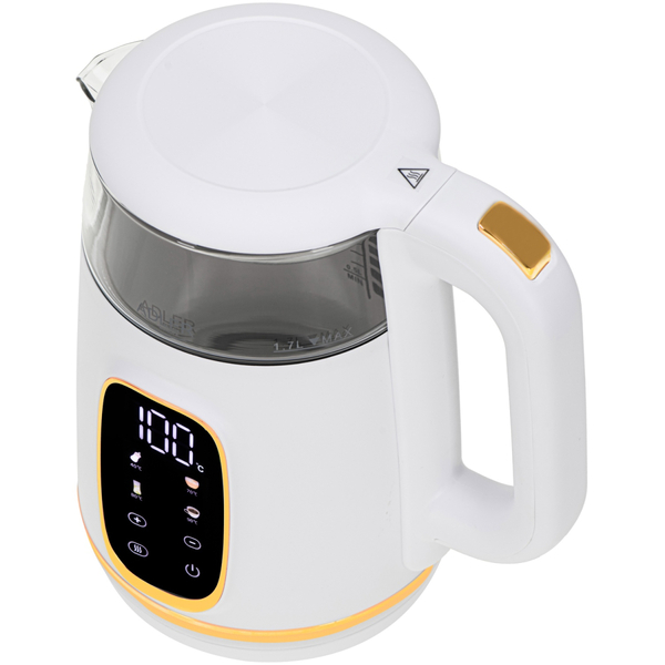Електрочайник Adler AD 1305 white gold 1850-2200Вт/ 1.7л/ скло/ встановлення температури/