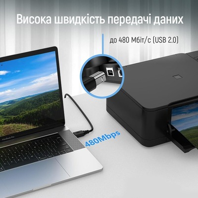 Кабель ColorWay USB - USB Type-B V 2.0 (M/M), 3 м, Black (CW-CBUB073-BK)