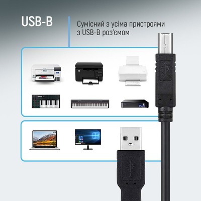 Кабель ColorWay USB - USB Type-B V 2.0 (M/M), 3 м, Black (CW-CBUB073-BK)