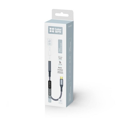 Адаптер ColorWay USB Type-C - 3.5 мм (M/F), 0.14 м, Gray (CW-AD-CJ)