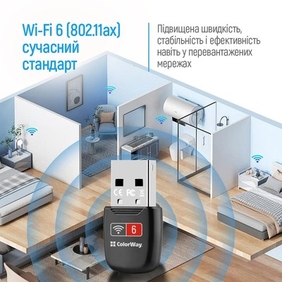 Беспроводной адаптер ColorWay Wi-Fi 6 (CW-AD-W1)
