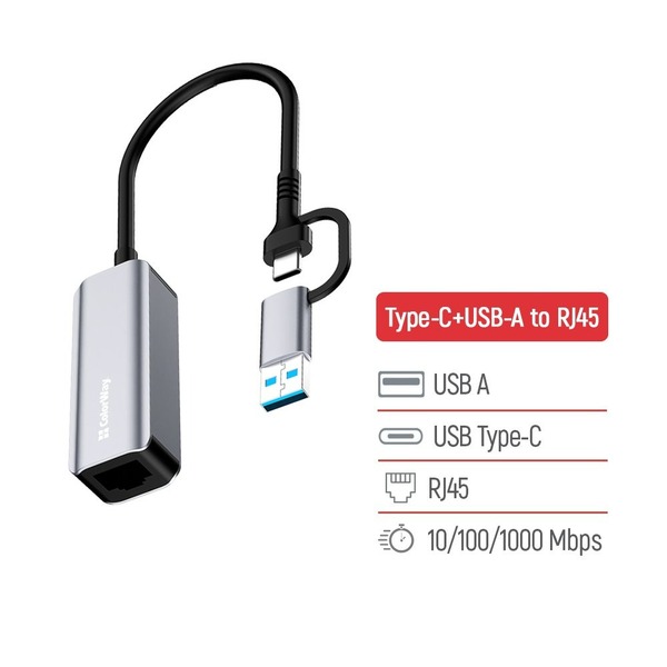 Сетевой адаптер ColorWay USB-A/USB-С 3.0 - RJ45 (CW-AD-CRG)
