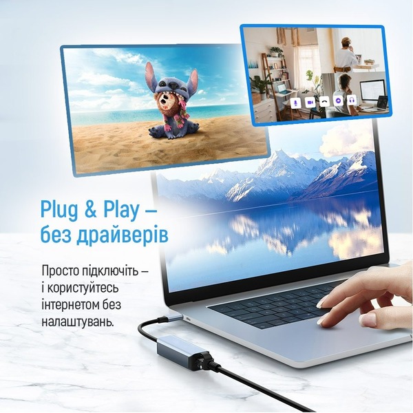 Сетевой адаптер ColorWay USB-A/USB-С 3.0 - RJ45 (CW-AD-CRG)