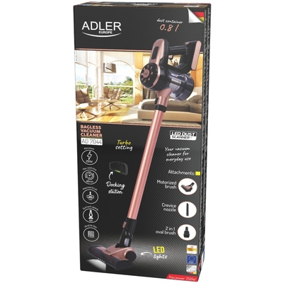 Порохотяг Adler AD 7044 бездротовий/ 250Вт/ 12,000 Pa/ 0,8л/ LED/ TURBO/ настінне кріплення