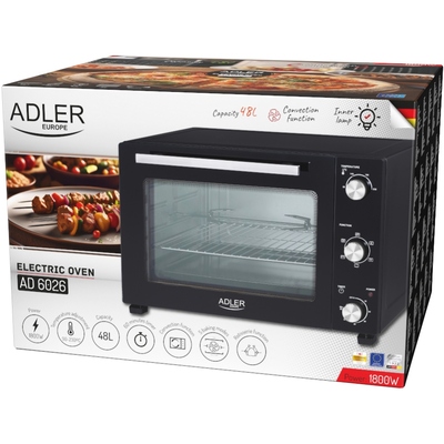 Електрична піч Adler AD 6026 1800Вт/ 48л /електроплита/ механічне керування/чорна