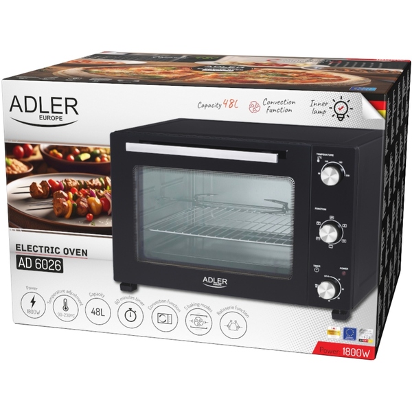Електрична піч Adler AD 6026 1800Вт/ 48л /електроплита/ механічне керування/чорна