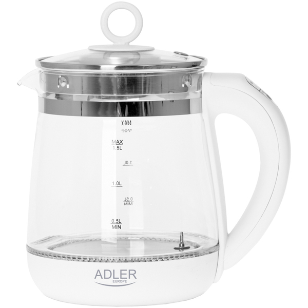 Електрочайник Adler AD 1299 1850-2200Вт/ 1.5л/ скло/ заварник/ встановлення температури/ білий