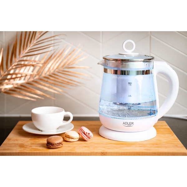 Електрочайник Adler AD 1299 1850-2200Вт/ 1.5л/ скло/ заварник/ встановлення температури/ білий