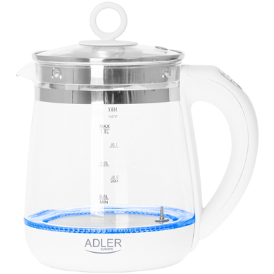 Електрочайник Adler AD 1299 1850-2200Вт/ 1.5л/ скло/ заварник/ встановлення температури/ білий
