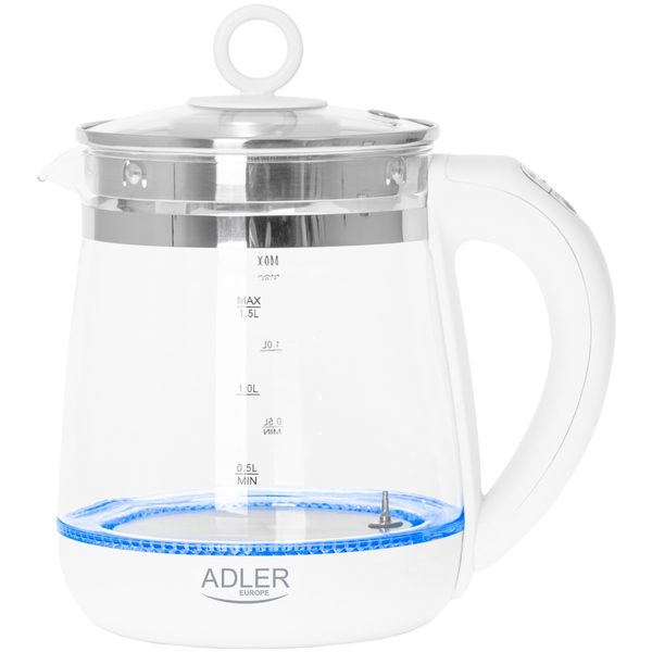 Електрочайник Adler AD 1299 1850-2200Вт/ 1.5л/ скло/ заварник/ встановлення температури/ білий