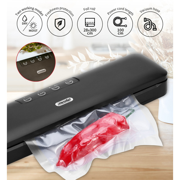 Вакууматор Mesko MS 4492 для пакетів,рулонів та контейнерів/ 95Вт/ 30см/ ел. керування/ чорний