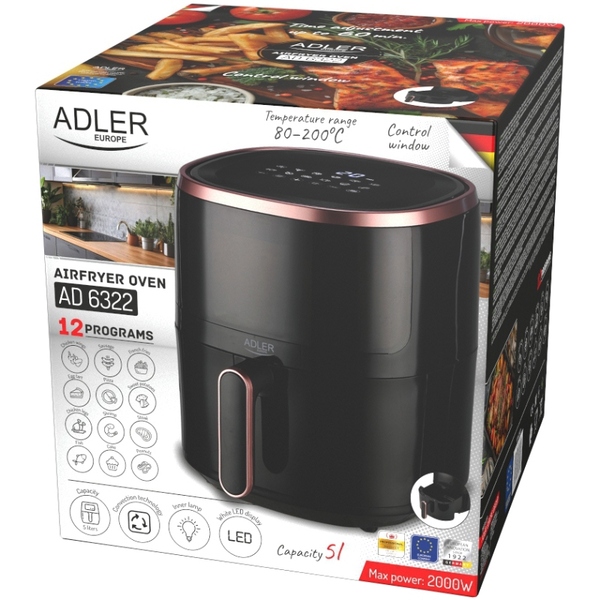 Мультипіч Adler AD 6322 2000Вт/чаша 5л/програм:12/сенсорне керування/таймер/чорна