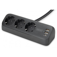 Блок розеток DIGITUS Office, 3xSchuko, 2xUSB-A, 1xUSB-C, 16A, 1.5м, вилка Schuko, чорний